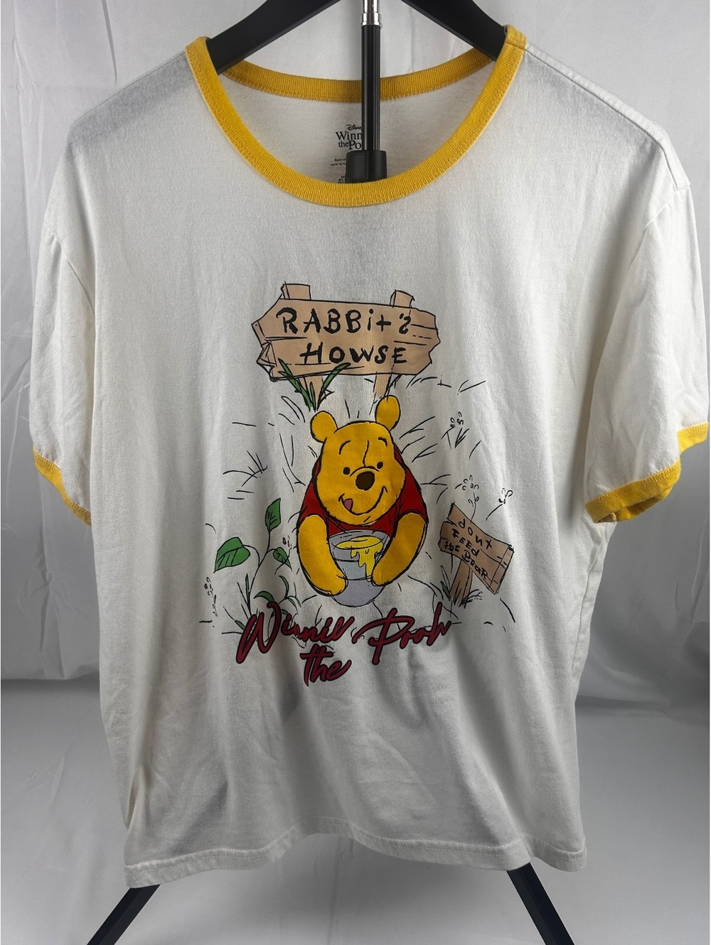 Disney Winnie the Pooh XL Ringer T-Shirt White Yellow Cotton Polyester